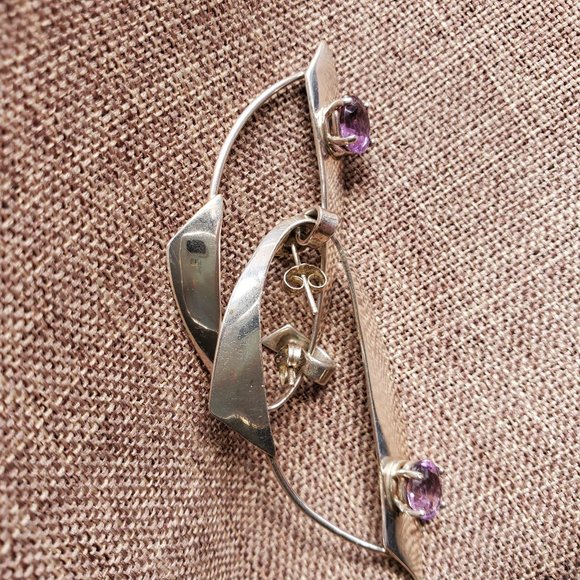 Sterling Hoop Amethyst Earrings - Picture 4 of 7